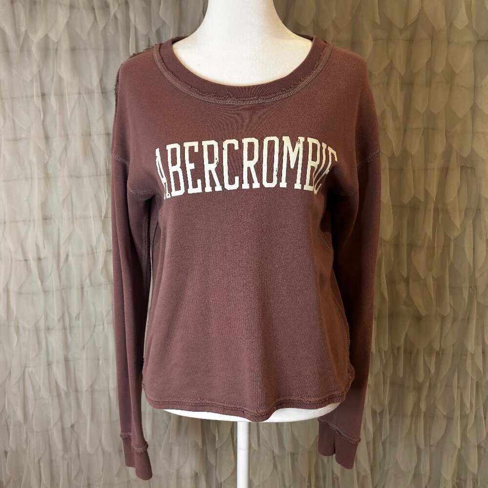 Abercrombie & Fitch Dark Mauve Logo Sweatshirt XS | Vintage Wash Crewneck - Picture 2 of 5